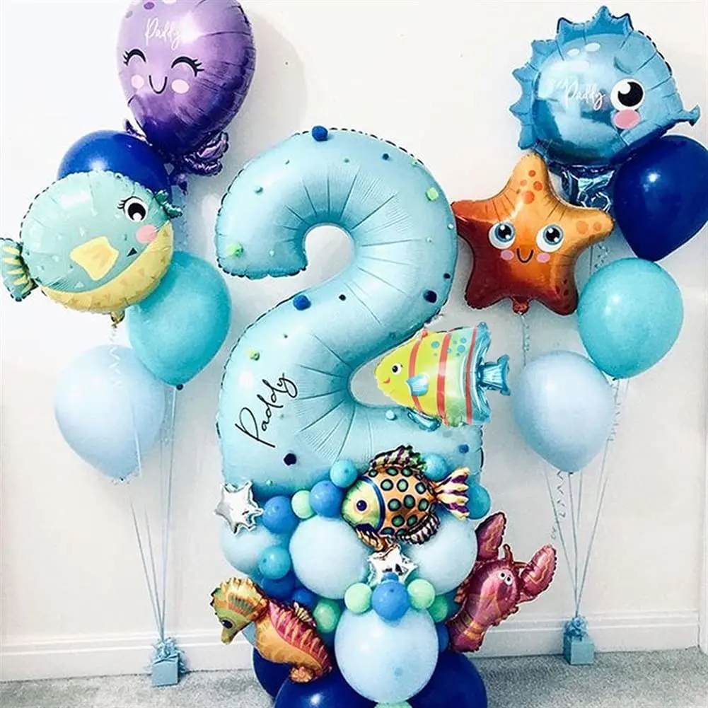 

30Pcs Ocean Theme Birthday Balloons Set Starfish Octopus Seahorse 40inch Number Balloon Baby Shower Kid 1st Birthday Party Decor