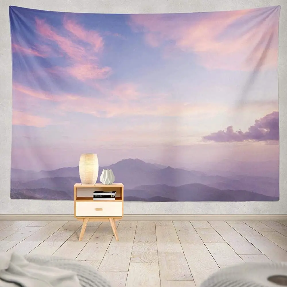 

NatureLandscape KJONG Decorative Tapestry,Purple Sky Mountains and Clouds Pastel Scenery Hanging Tapestry for Bedroom Living