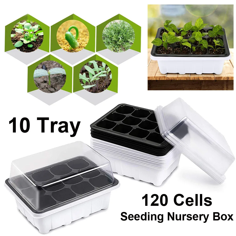 

10Pcs 12 Cells Hole Nursery Pots Plant Seed Box Tray Insert Seeding Case Plastic Plant Seeds Growing Box Base Garden Grow Box