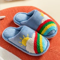 2020 new childrens cotton slippers autumn and winter lovely rainbow cartoon plush soft bottom warm girls blue shoes