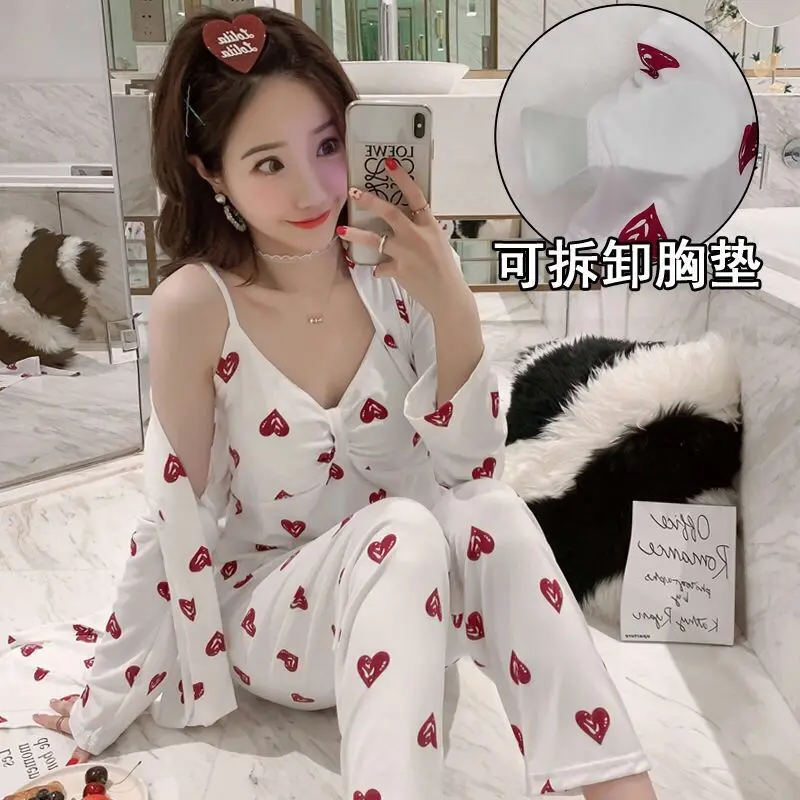 

3Pcs/Set Women Silk Pajama Satin ladies Pajamas Sets Long Sleeves Turn-down Collar Pocket Decor with Button Women Silk Pajamas