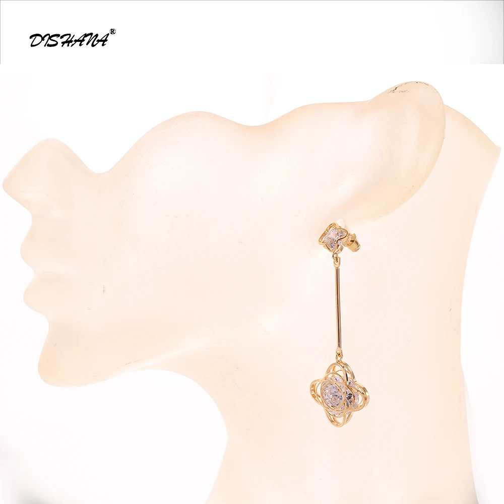 Женские длинные серьги с цирконием подарочные цветком E0559 оптовая продажа|fashion long