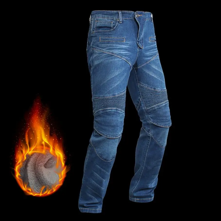 Winter cross country Motorcycle Thicken Plus velvet blue jeans Anti-fall Keep warm Stretch pants Men/Women pants+4 protection MC |