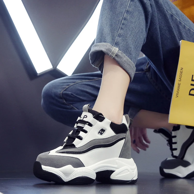 Женские Прогулочные кроссовки Осенняя обувь на платформе со шнуровкой Дышащая