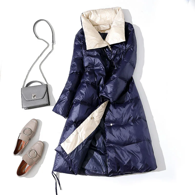 2019 новая зимняя куртка женская тонкая длинная пуховая парка 90% белая Толстая