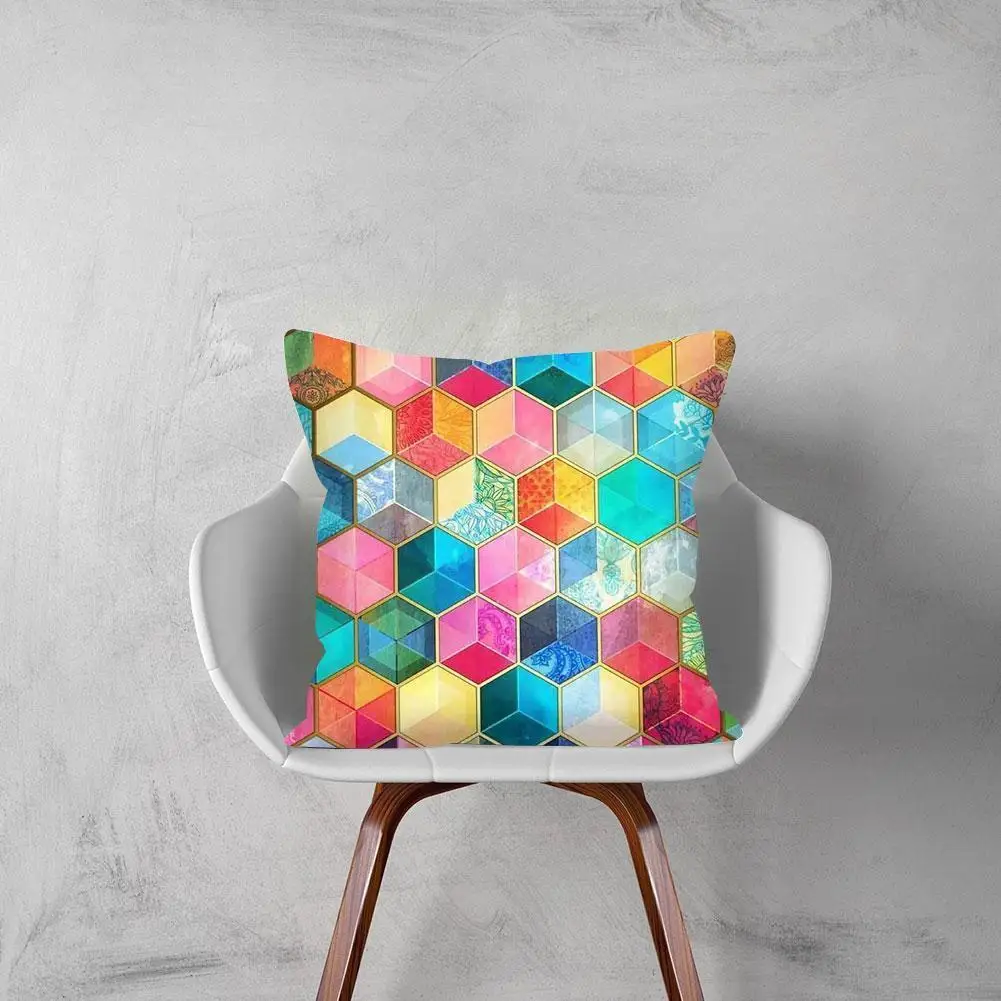 

45*45cm Single-sided Peach Skin Mandala Perez Printed Decor Car Cushion Square Sofa Pillowcase Cover Home Pillowcase Y0W6