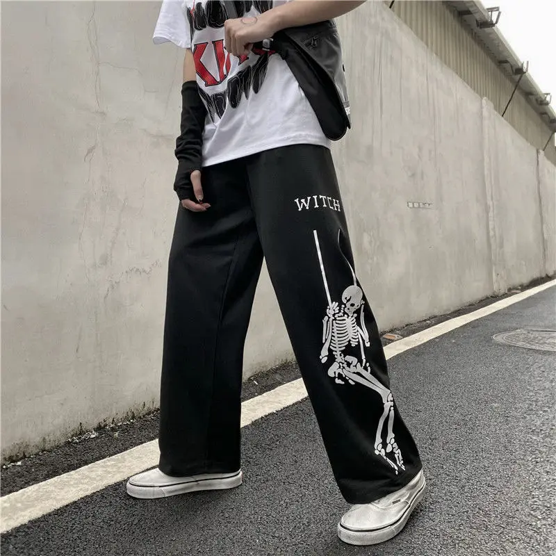 Новые длинные брюки 2020 корейские модные свободные широкие прямые с принтом