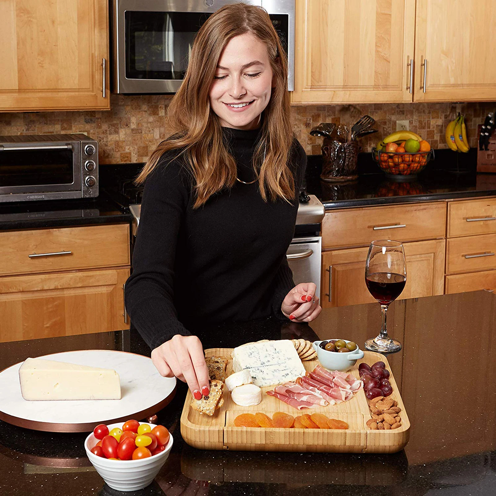 

Bamboo Cheese Board Charcuterie Platter & Serving Tray for Wine Crackers