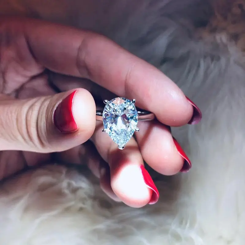 

Jazaz S925 silver Big Water drop Zircon Party jewelry Top quality 5A+ CZ Pink Blue White Red Yellow Birth stone Rings 5-12 B0430