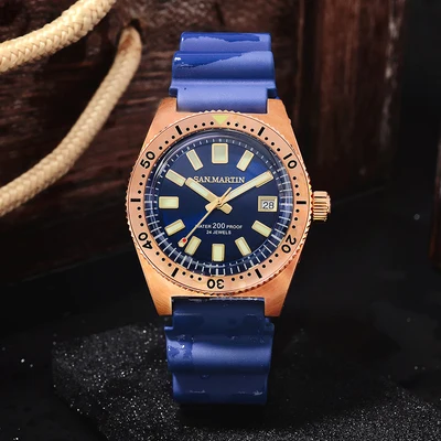 bronze blue 62MAS Мужские автоматические часы из нержавеющей стали для дайвинга 200 м водостойкий керамический Безель Сан Мартин модные наручные часы NH35 - Цвет: bronze blue
