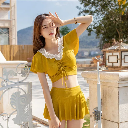 

Swimsuit Female Fairy Fan Fit Skinny conservative student Korean INS Wind Sleeveless Sports Spa Swimsuit