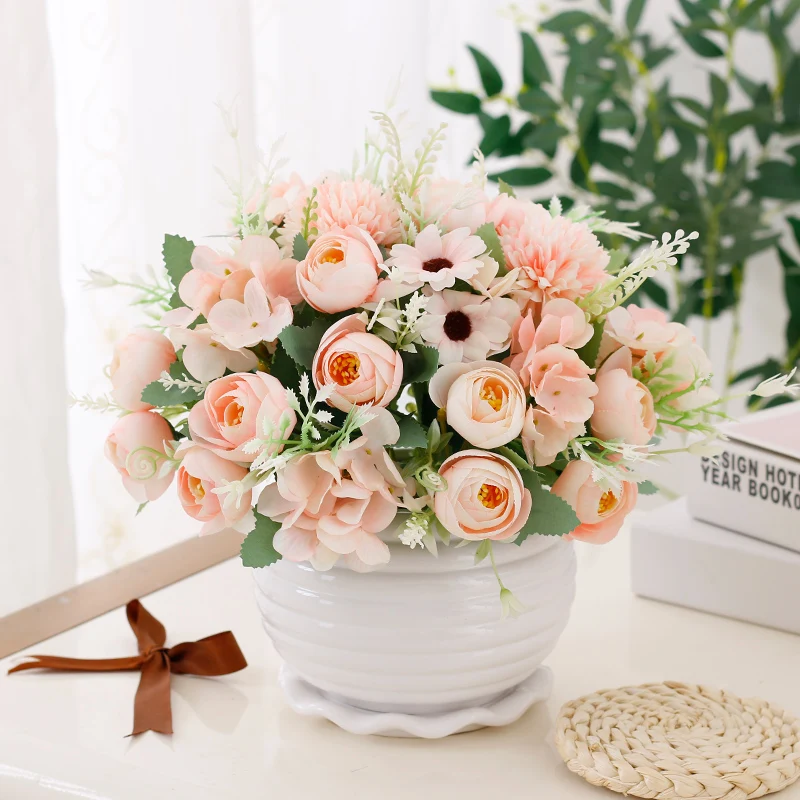 Современная керамическая ваза + набор искусственных цветов фигурка украшение