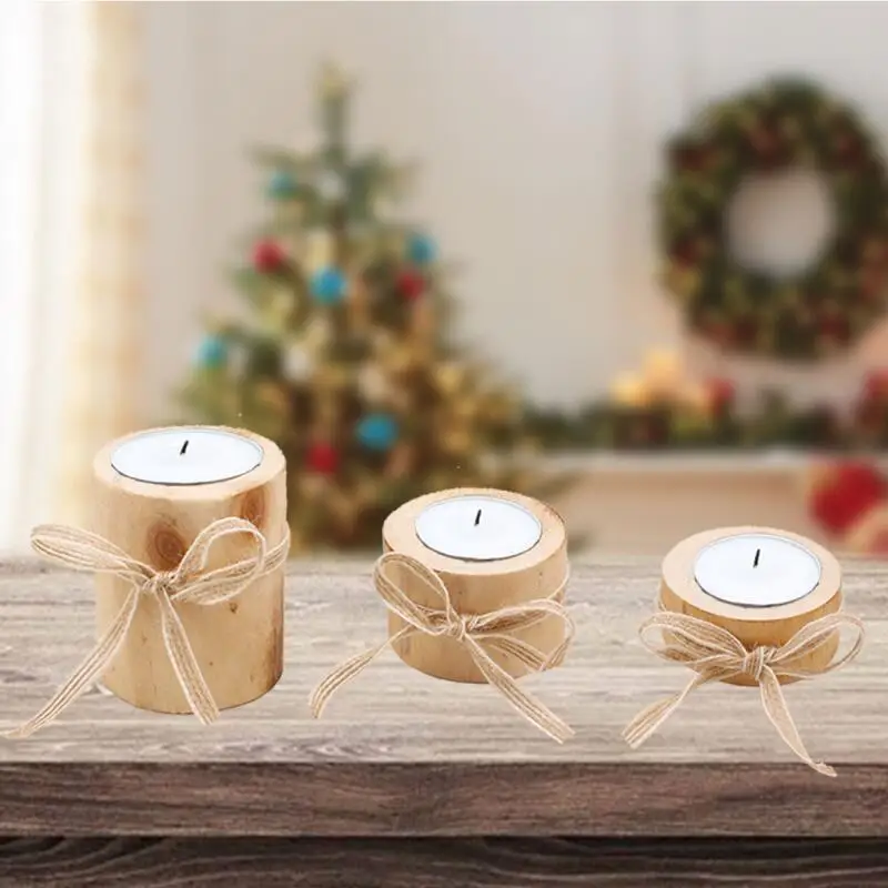 

Creative Wooden Candlestick Candle Holder Plant Pot Tray Table Desktop Decorations Rustic Wedding Birthday Party Home Ornaments