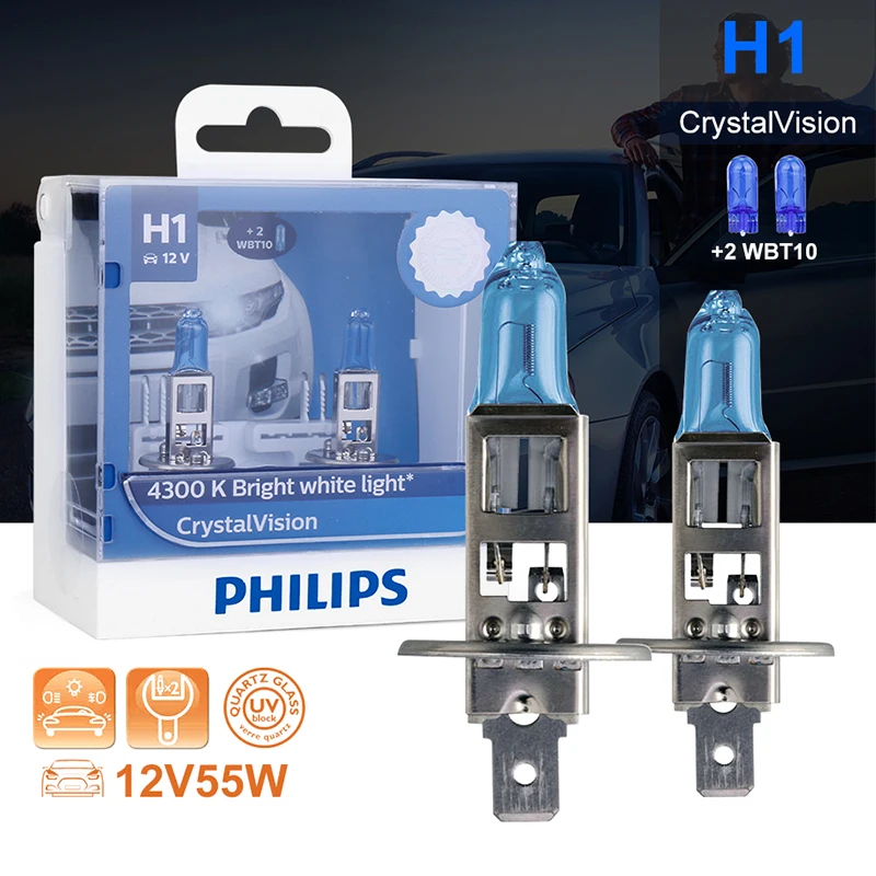 Галогенные лампы Philips H1 55 Вт 12 В Crystal Vision 4300 K яркий белый светильник для автомобиля