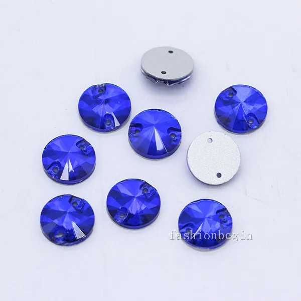 sapphire 48p 12 мм Ассорти стеклянный камень Круглый Rivoli пришивные стразы с плоской задней частью с кристаллами ювелирные изделия с 2 отверстиями для швейных бусин - Цвет: sapphire