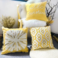 embroidery cushion cover 45x45cm floral pillow cover yellow home decoration for living room bed room hello sushin hidden zip
