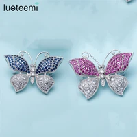 luoteemi new design luxury whitegold color aaa cubic zircon micro pave small size butterfly scraf brooch for women girls jewelry