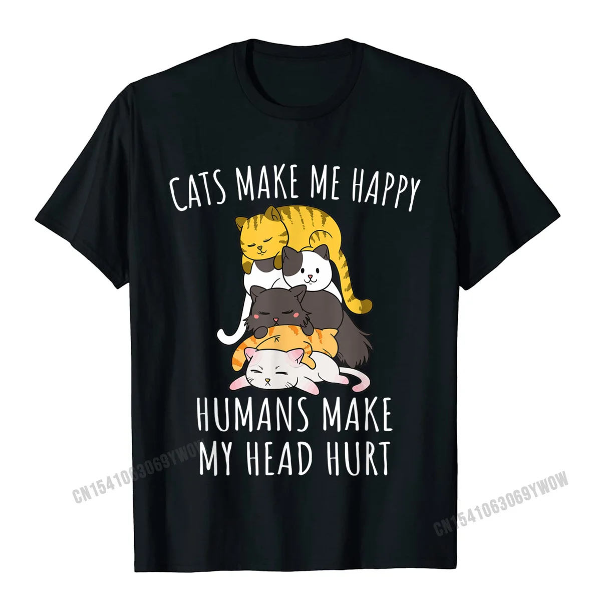 

Cats Make Me Happy T-Shirt Camisas Men Summer Top T-Shirts Classic Tops Shirt Cotton Men's Normal