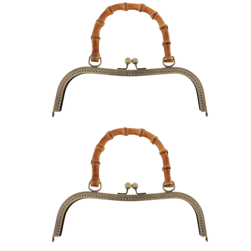 

2 Pieces Metal Kiss Lock with Bamboo Handle for DIY Bag 27 Cm