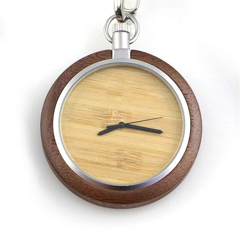 Dropshipping Fashion Popular Custom Logo Engraved Vintage Steampunk Ebony Wooden Pocket Watch for Men with Leather Strap