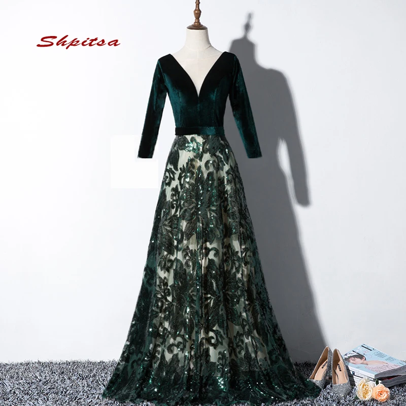 Зеленые Вечерние платья с длинным рукавом для вечеринки женские красивые