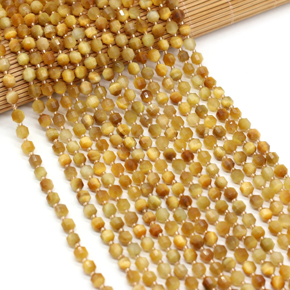 

2021 Natural Semi-precious Stones Faceted Round 6mm Bead Gold Tiger Eye Stone DIY for Making Jewelry Necklace Bracelet Gift 38cm
