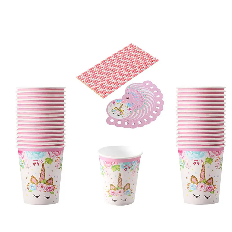 Милые розовые единороги тема вечерние декоративные столовые принадлежности