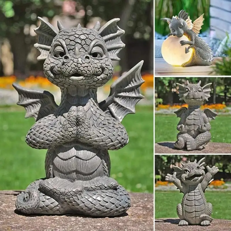 

Садовый Дракон Статуя для медитации орнамент из смолы в форме динозавра скульптура для медитации уличное украшение двор подарки на день ро...