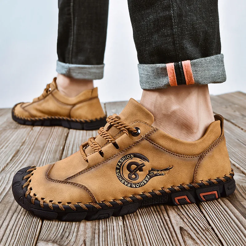 Мужская повседневная кожаная обувь Мягкая подошва KPOCCOBKN Обувь для папы с круглым