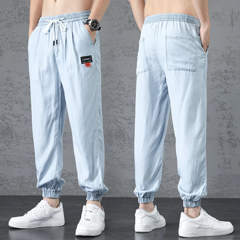 

2021silk ultra-thin Haren pants for men summer Men of high-grade loose fashion Casual pants/Men's elastic Hip-hop style Trousers