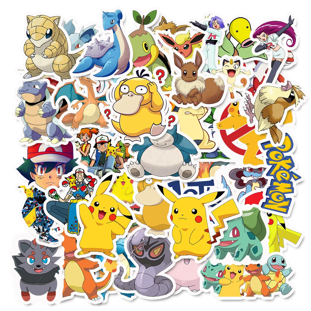 50 100 Uds pokemons de dibujos animados de PVC impermeable pegatina de Pikachu ordenador port&aacute;til, caso bar etiqueta engomada del coche-0
