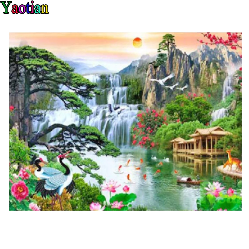 

Алмазная 5d-картина «сделай сам», картина с закатом, птицами, искусственным ландшафтом, мозаика, квадратная, круглая, Набор для вышивки крест...