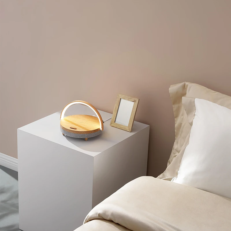 

Wooden Bluetooth Speaker Wireless Charging Stand Fast Charger with Mobile Phone Holder LED Light 3-speed Adjustable Sound Column