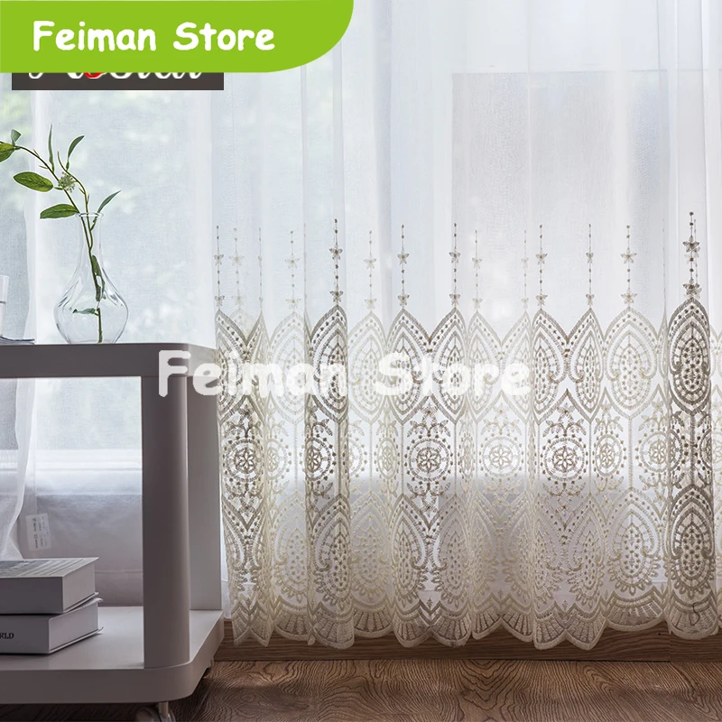Нежные тюлевые шторы с вышивкой для гостиной роскошные белые прозрачные