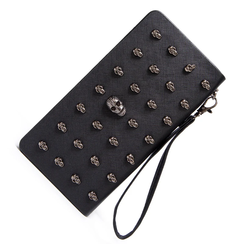 

Мужской кошелек для удостоверения личности, банковских карт, сумка на молнии в стиле ретро, панк, Череп, черный женский мужской кошелек