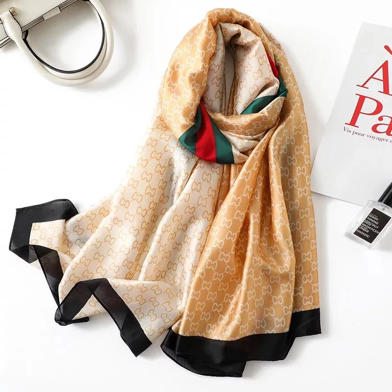 

Yulaili 2020 Fashion Case Grain Design Silk Scarves For Women Print Scarfs Female Shawls and Wraps For Lady Satin Scarf