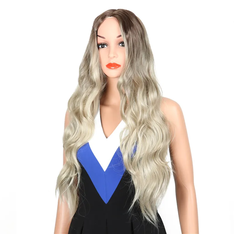 

24" Long Wave Blonde Wigs for Women Natural Hairline Middle Part Synthetic Wigs for Women Halloween Cosplay Party Costume
