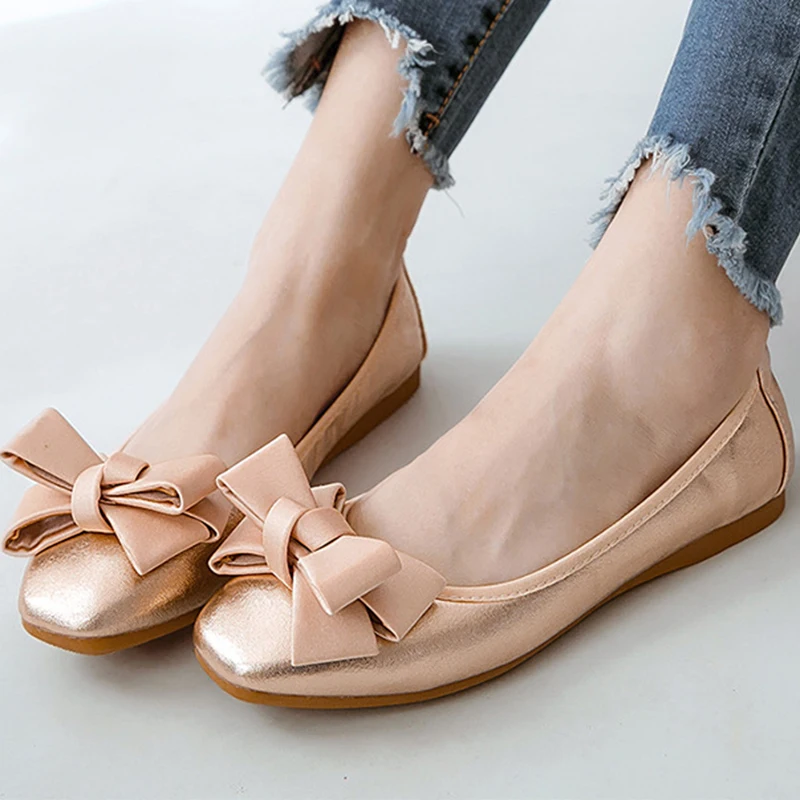 

Butterfly-Knot patent leather foldable ballet flats women moccasins slip on roll-up flats shoes women square toe ballerina femme