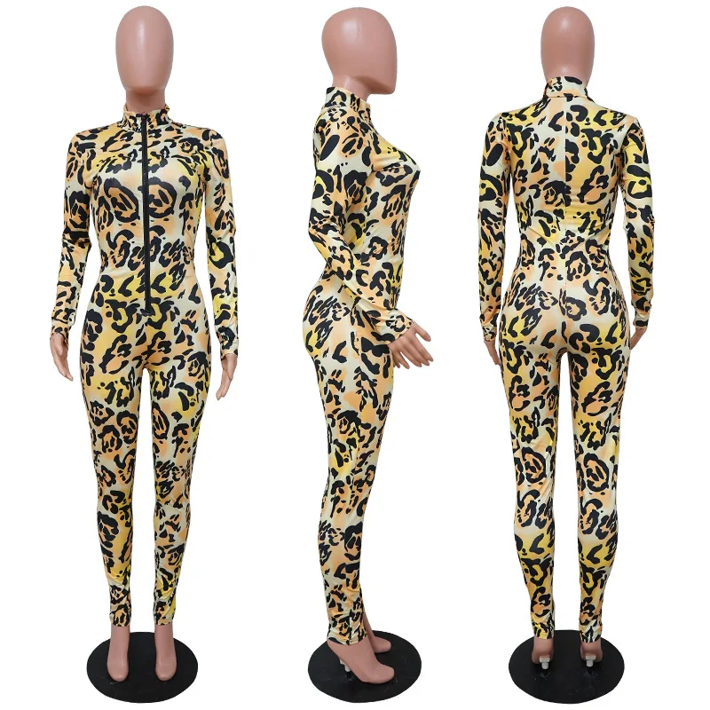 

sexy leopard print jumpsuit women bodysuit oneise outfits for women spring long sleeve bodycon streetwear women