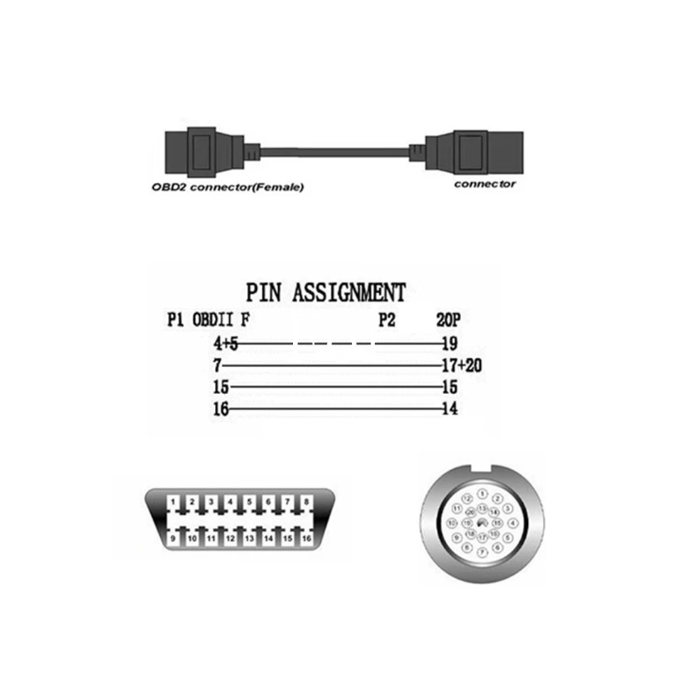 Хорошее качество OBD II адаптер для BMW 20 контактный разъем OBD2 16 Pin гнездовой X5 Z3 20pin