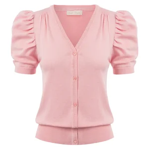 Женский трикотажный кардиган с коротким рукавом и V-образным вырезом