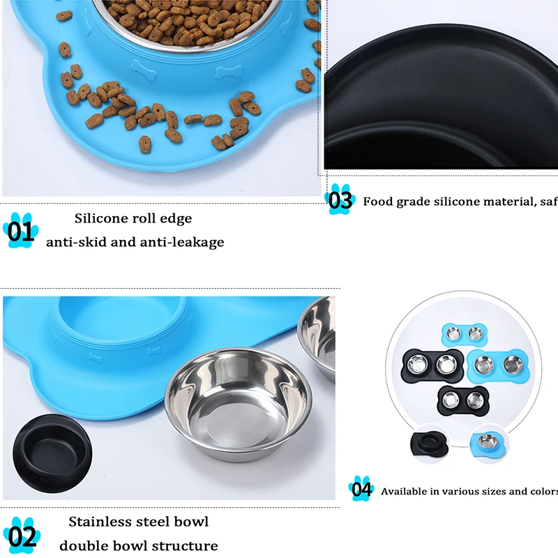 

Silicone Antislip Double Dog Bowl Durable Stainless Steel Water Food Feeder Pet Feeding Drinking Bowl for Dogs Cats Pet Supplies