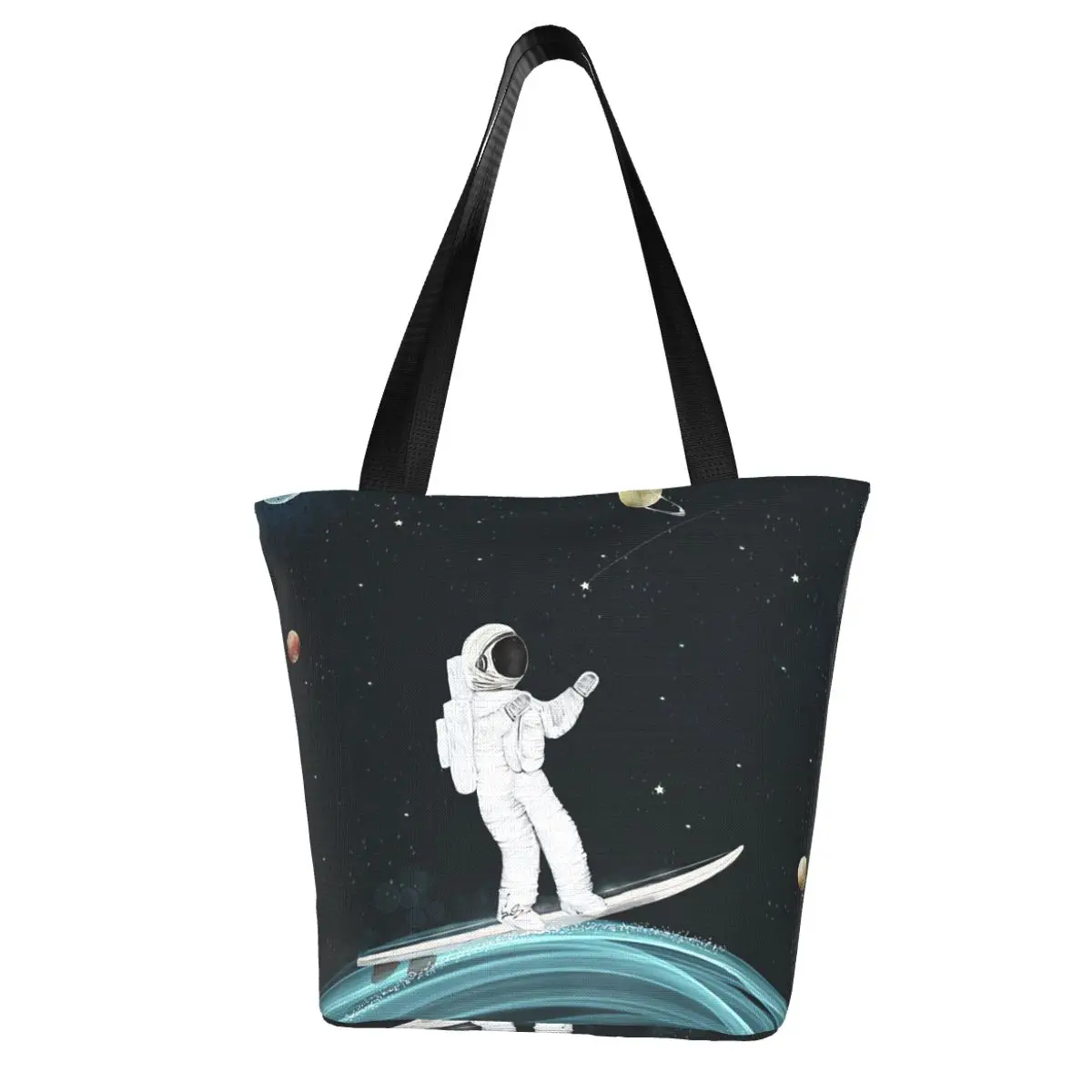 Galaxy Print ,Space Waves Shopping Bag Aesthetic Cloth Outdoor Handbag Female Fashion Bags