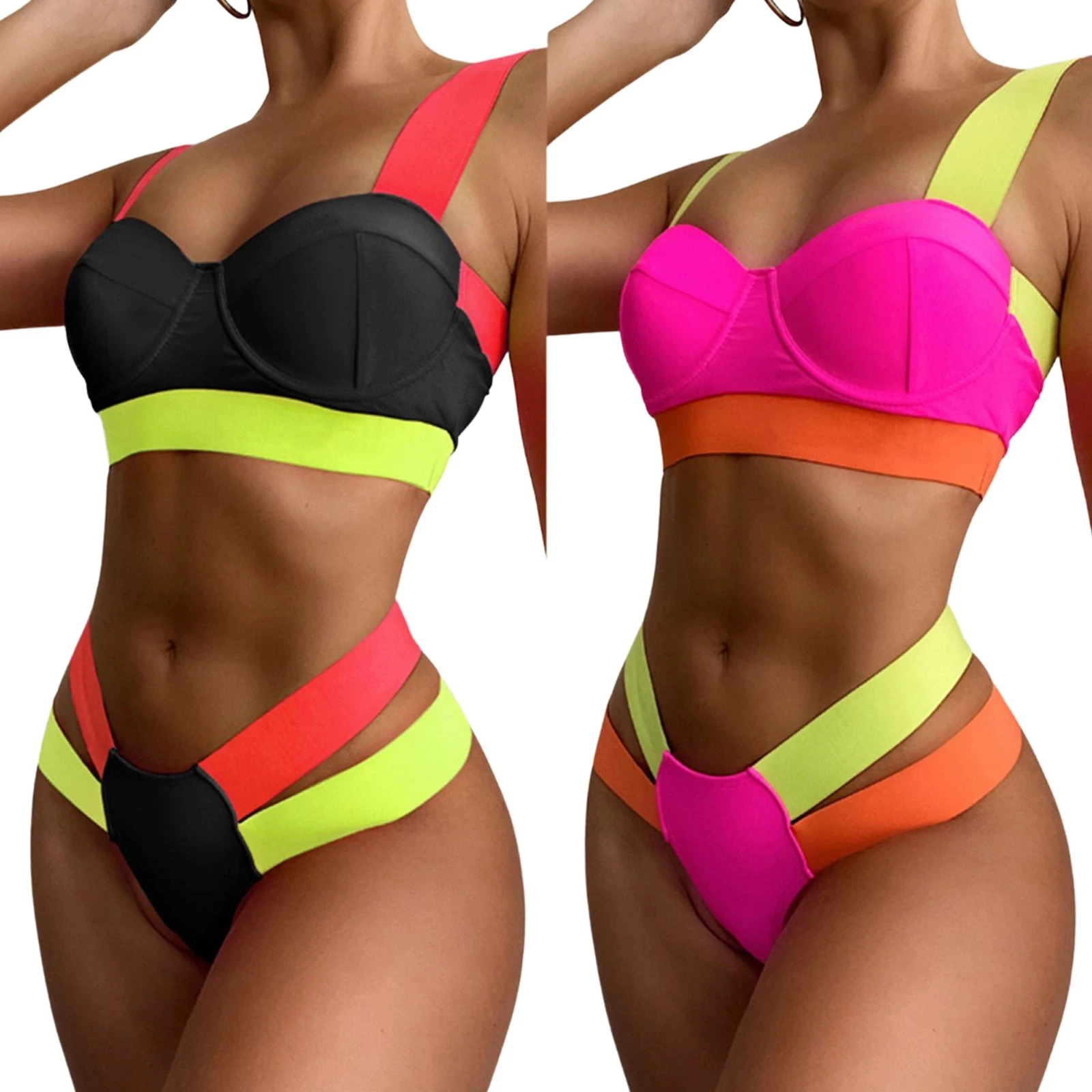 2021 Для женщин сексуальный комплект одежды для купания из 2 предметов с v образным