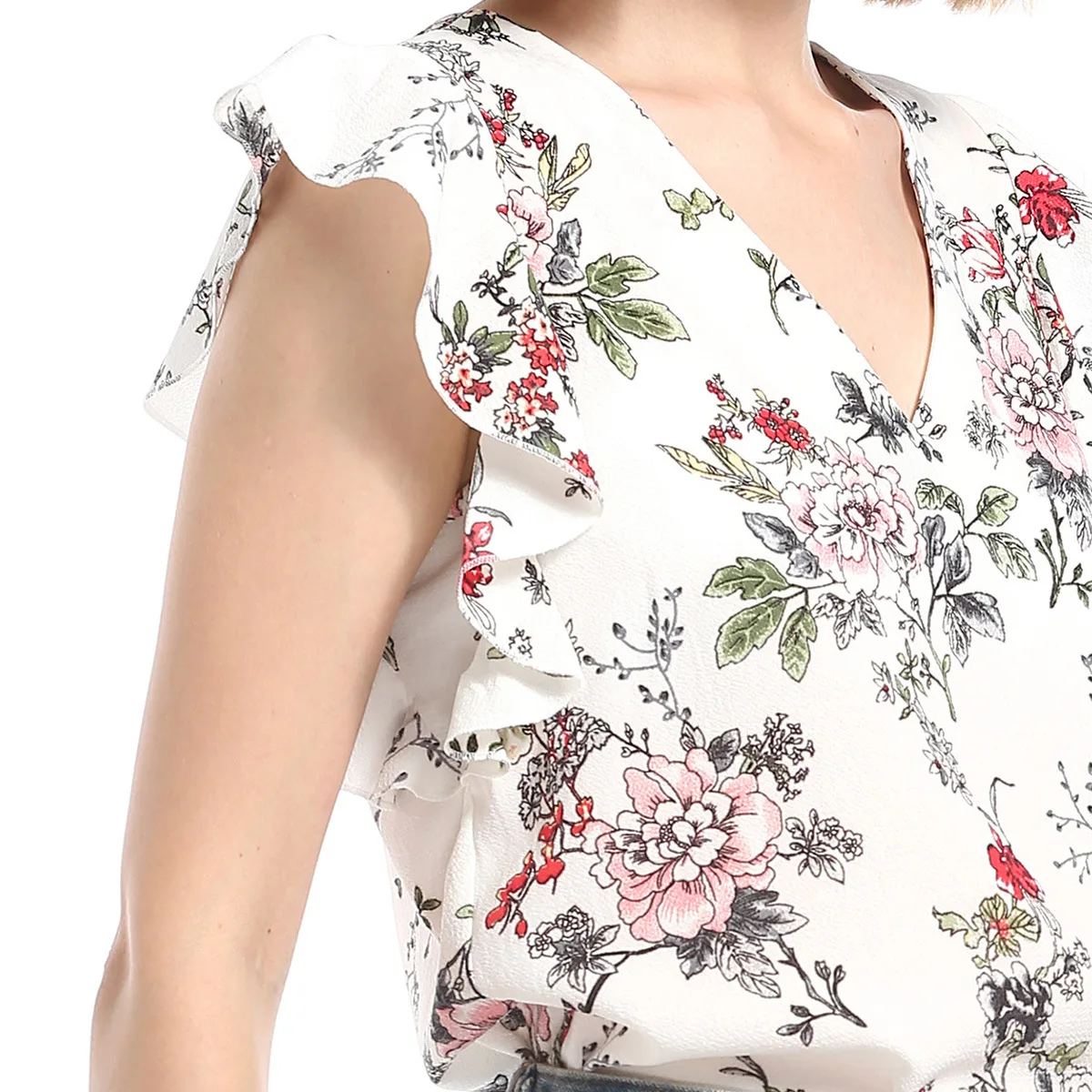 

2019 Women's Printed Slim Fit Chiffon Shirt Casual Summer Womens Elegant V Neck Flare Sleeve Top Shirt Blouse