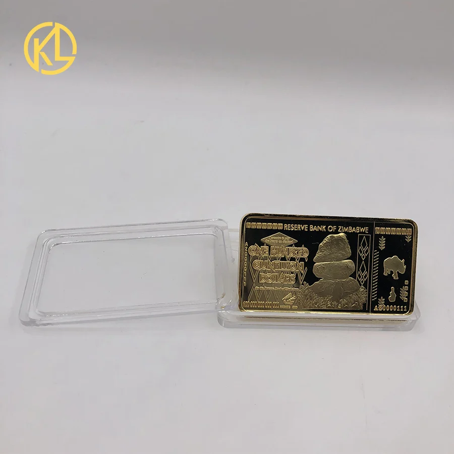 Позолоченный Зимбабве сто quintillion долларов Бар Золотой плакированный Bullion бар для