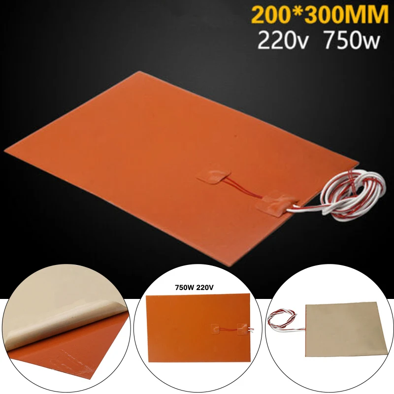

1*Heater Pad Heating Bed Of 3D Printer Car Engine 220V 750W 200mm*300mm Silicone Rubber W/ Backing Glue Heat Pad Heated Quickly
