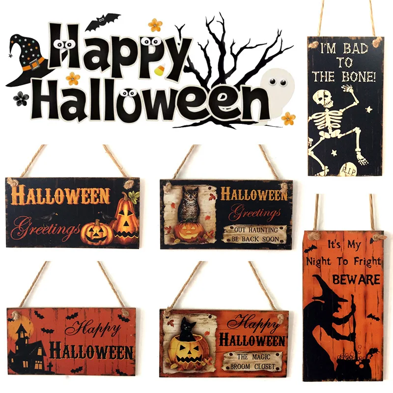 

1pcs Halloween Wooden Ornaments Pumpkin Skull Pendants Halloween Decoration Party Decor Home Door Hanging Signs Halloween Gift
