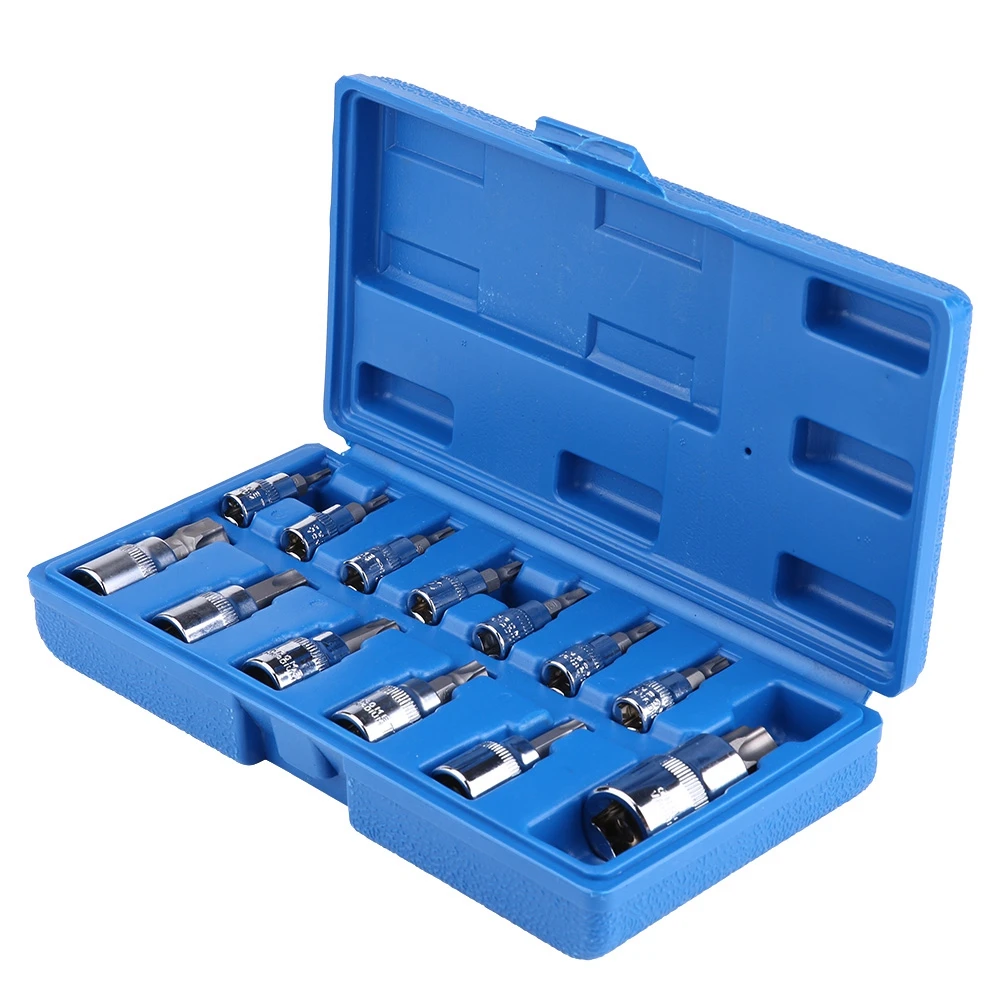 Набор торцевых головок со звездочками 13 шт. 1/4 3/8 1/2 дюйма с пластиковым чехлом для