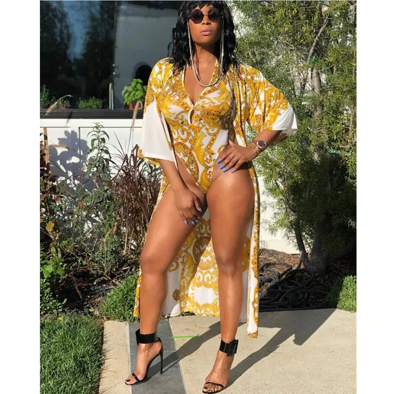Купальник с принтом Пляжная накидка Женский комплект из 2 предметов сексуальный